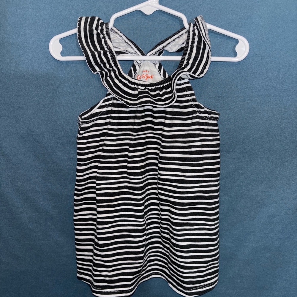 Cat & Jack Black and White Striped Ruffle Halter Tank
